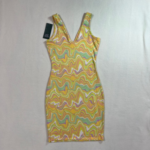 Groovy Print Bodycon Mini Dress XS - Picture 2 of 7